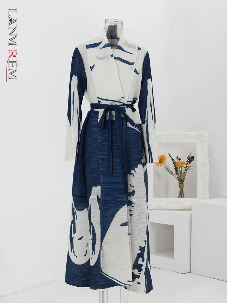 

Весна 2024, Новая ветровка LANMREM с принтом, женский шарф-воротник с поясом, длинный тренчкот с присборенной талией, модная одежда 32C278