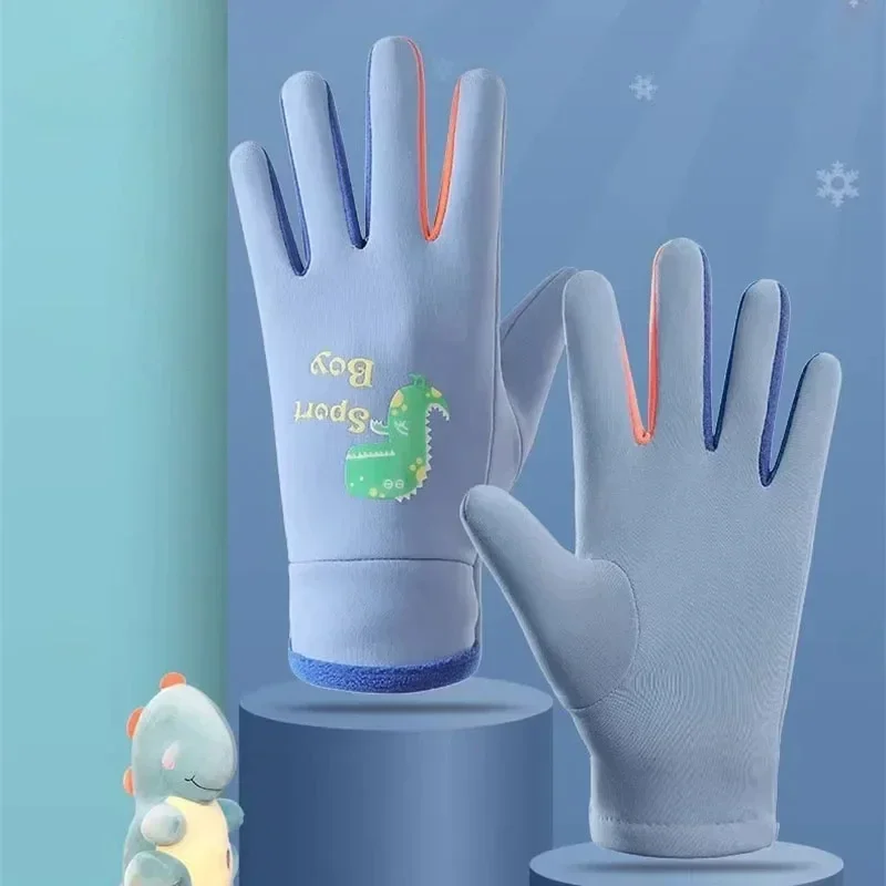 Winter Gloves Children's Cartoon Dinosaur Fluorescence Cycling Warm Sports Skiing Windproof Waterproof Boys Girls