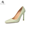 RAINBOW 33-40 Handmade Genuine Leather Shoes Trend Luxury Women Pumps Pointed square Toe High Heels Party Elegant Ladies Office 5