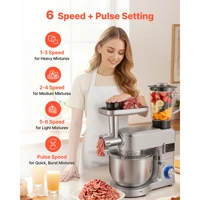 SucceBuy Batteur sur socle électrique de cuisine 5,7/6/7,8 L 1500 W, pétrin, 6+ vitesses, batteur culinaire à tête inclinable avec gobelet mélangeur de 1,5 L 6