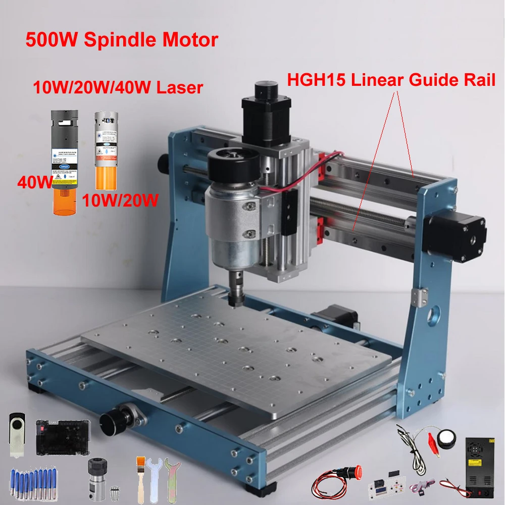 Offline Aluminum Mini CNC 3020 PRO MAX Engraving Machine Linear Guide Rail 500W Spindle 5.5W 10W Laser PCB Milling Machine