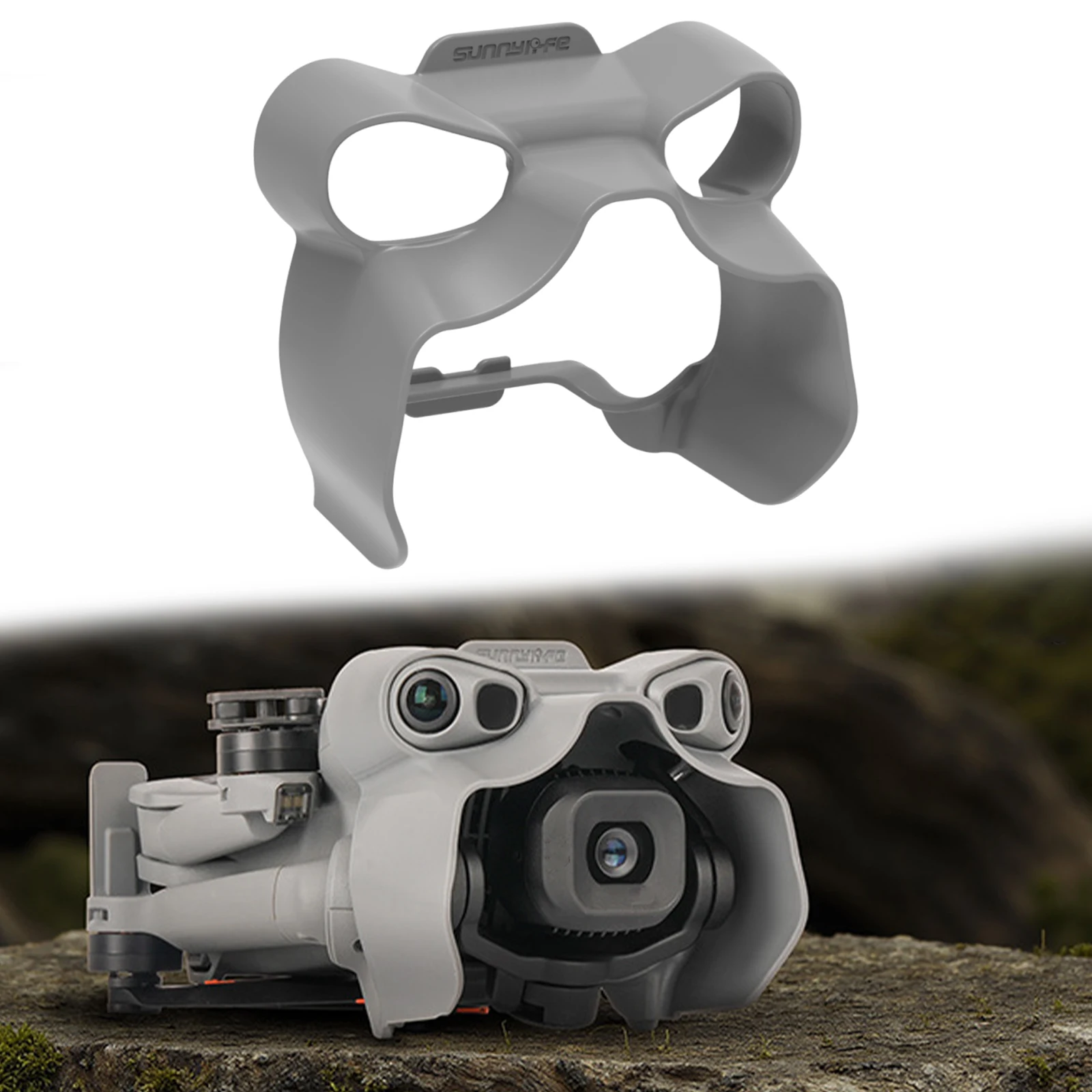 Vue rapprochée du pare-soleil anti-reflet pour DJI Mini 5 Pro, protégeant le cardan des chocs.
