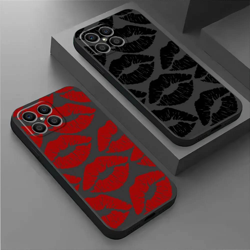 Sexy Red and Black Lips Kiss TPU Soft Phone Case - Elegant Armor  Cover