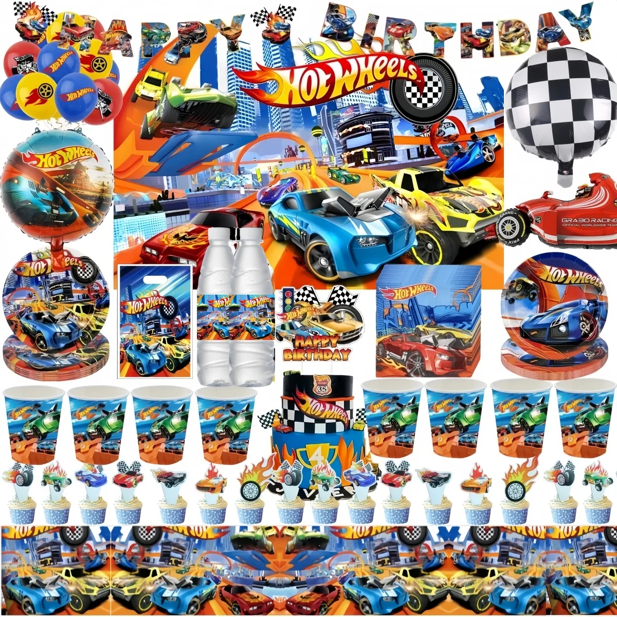 

Hot Wheels Birthday Decoration Racing Car Disposable Tableware Tablecloth Plate Cup Balloon Baby Shower Kids Boys Party Supplies