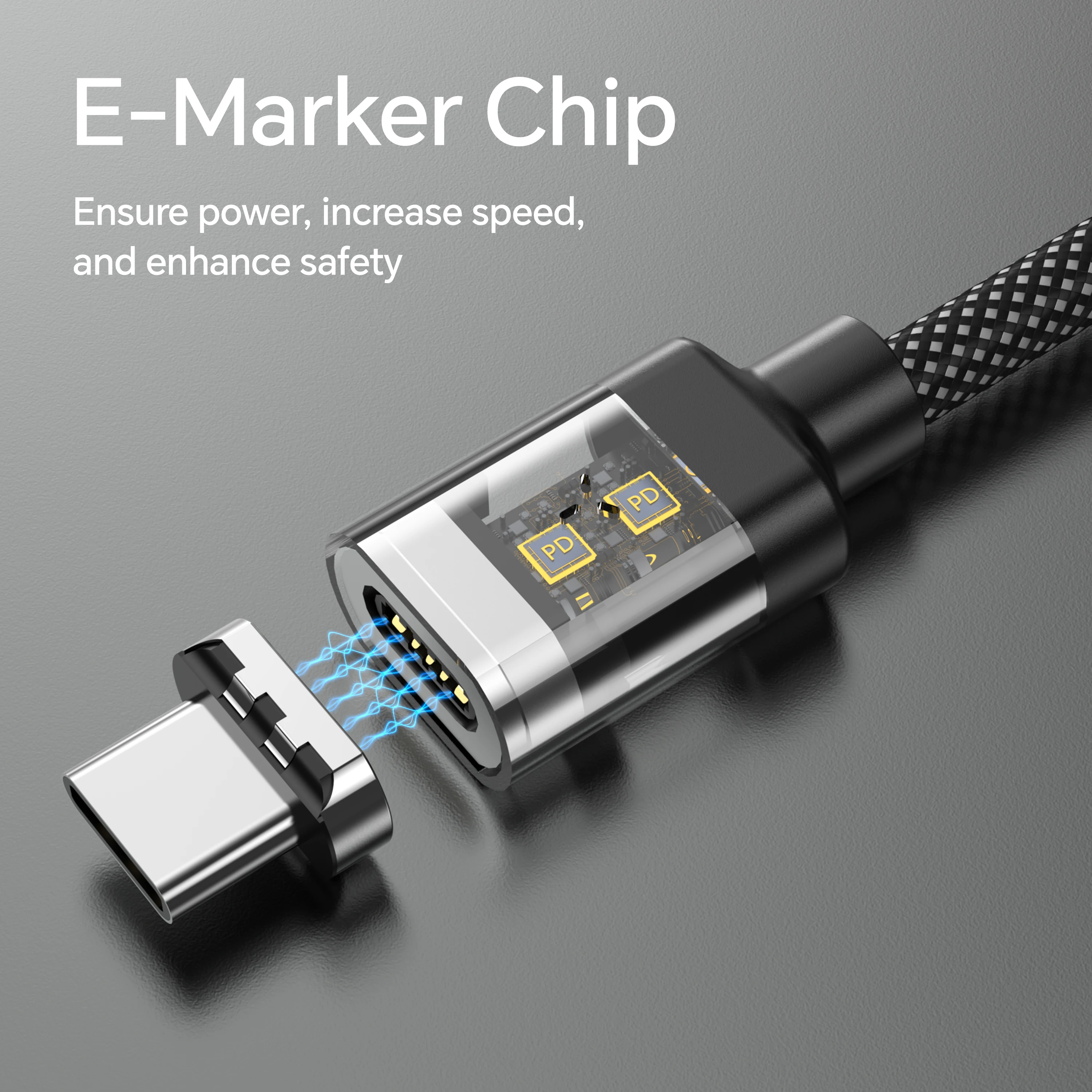 Premium Nylon Braided Magnetic USB-C Fast Charging Cable - 1.2M, 100W Capacity