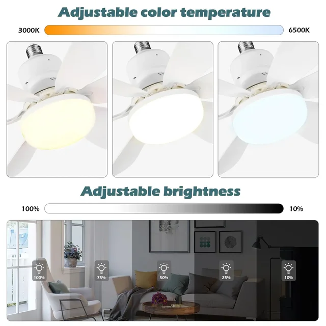 Ventilateur de plafond LED 40W E27 avec télécommande pour gradation, adapté au salon, au bureau, à usage domestique, 85-265V 2