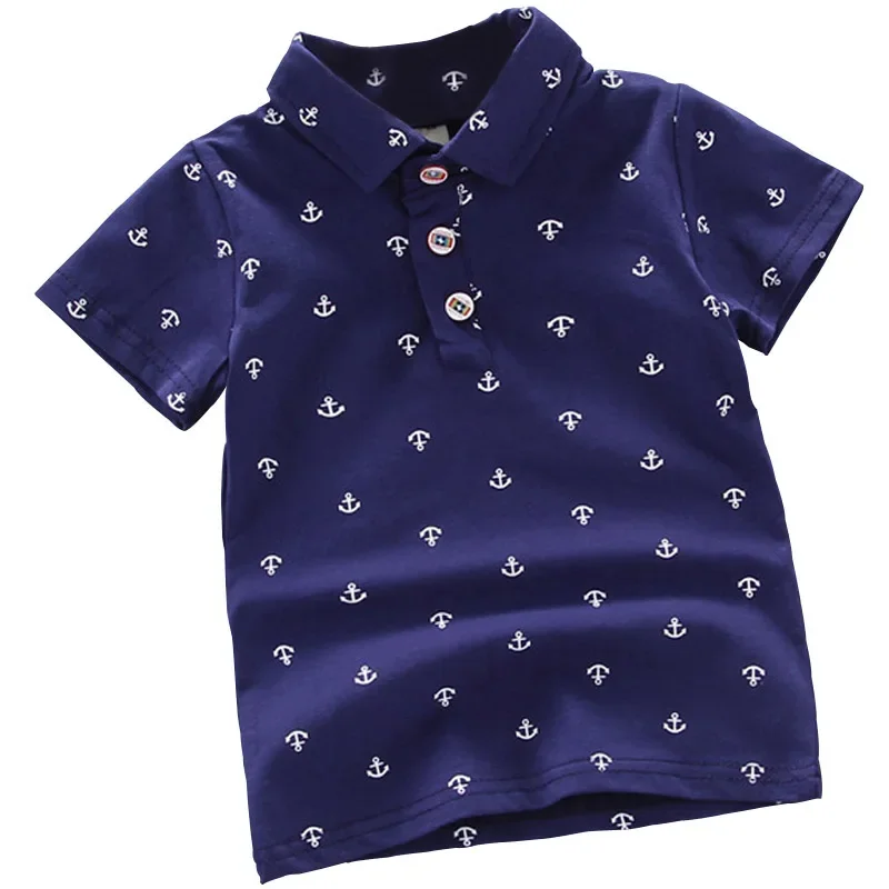 2024 Summer New Baby Kids Boys Fashion Breathable Print Short Sleeve Lapel Collar Cotton Shirt Tops Dropshipping