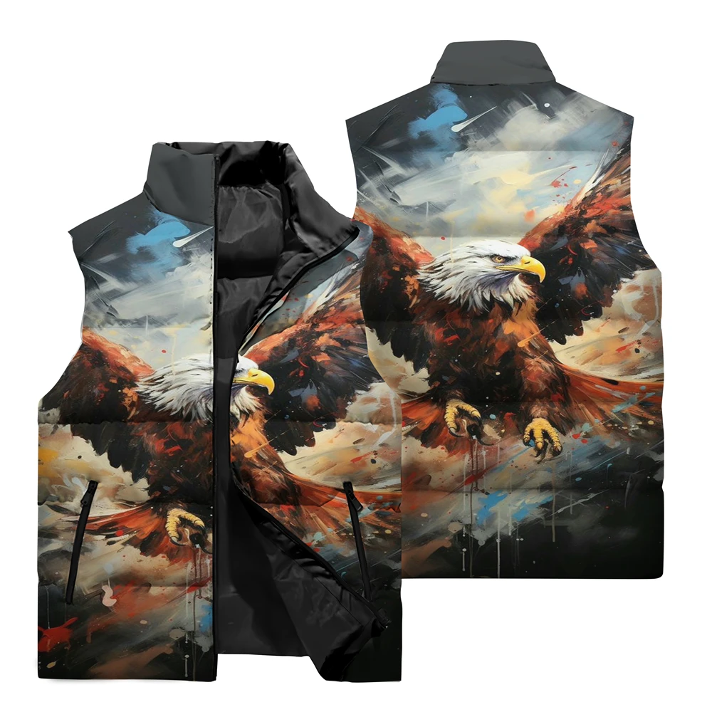 thumbnail image 1 of Chaqueta sin mangas para hombre 2024 con estampado de águila en 3D, chaqueta de invierno para hombre, cortavientos, chaqueta cálida para deportes al aire libre y ciclismo para hombre, 1 of 5
