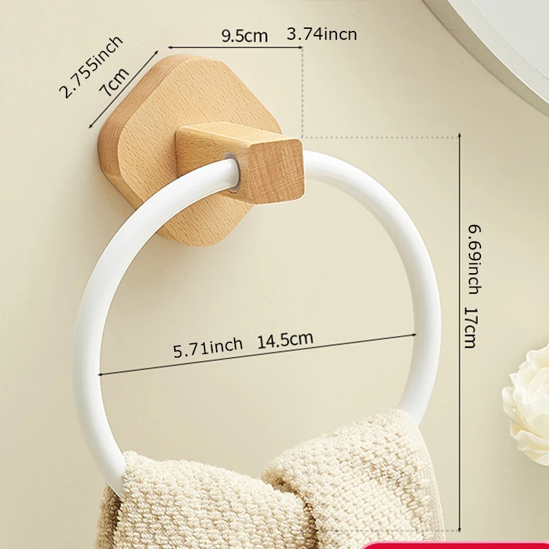 Bathroom Towel Ring Bathroom Towel Holder Aluminum+Wood Towel Ring Hand Towel Holder for Bathroom Kitchen Wall Mount