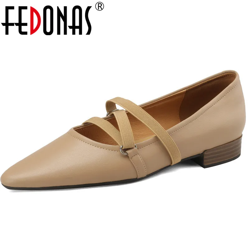 

Женские туфли-лодочки с перекрестной шнуровкой FEDONAS, повседневные туфли из натуральной кожи с острым носком на низком каблуке, весна-лето 2019