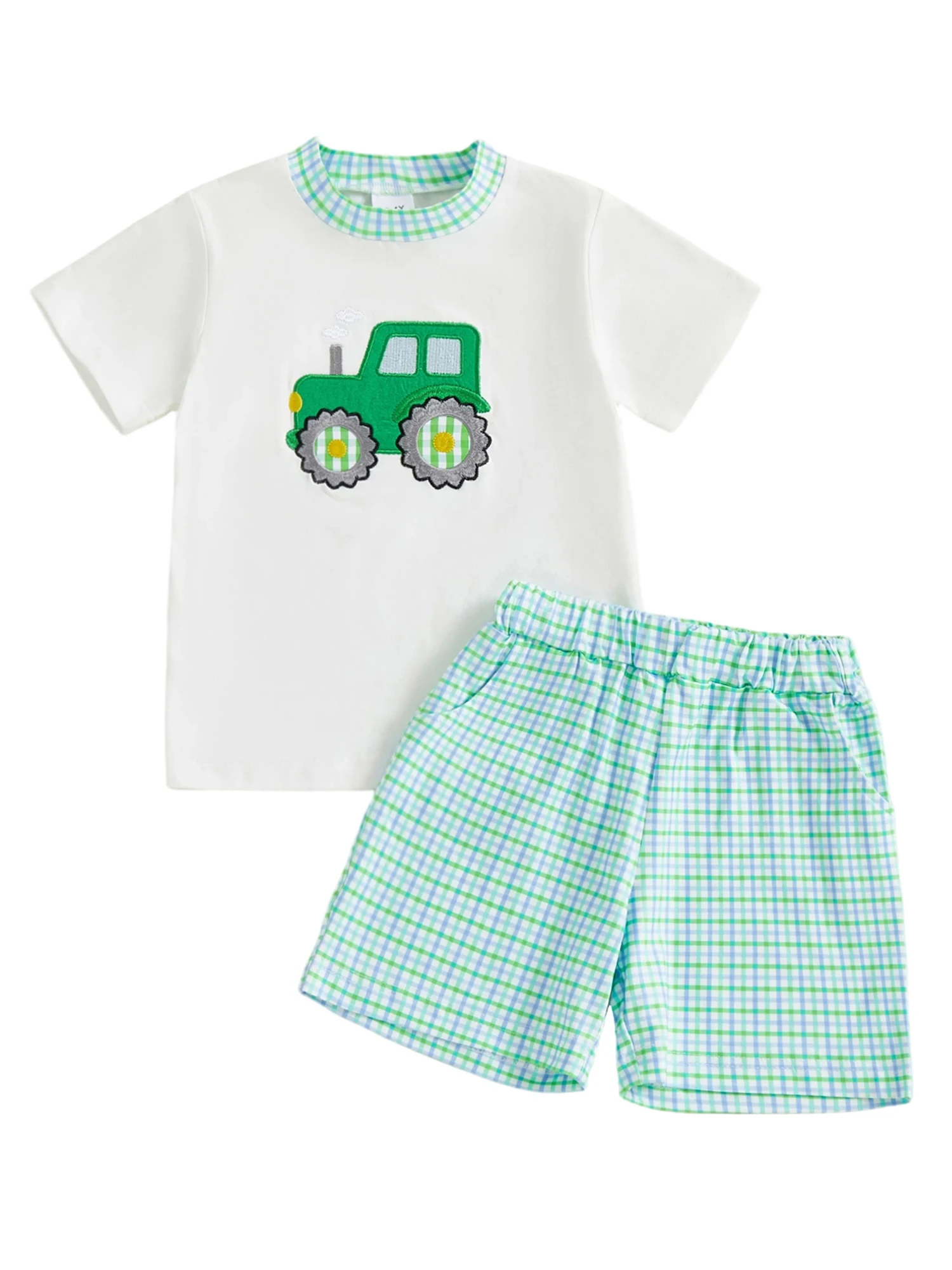 Boys Dinosaur Print T-shirt and Denim Shorts Set Short Sleeve Tee with Elastic Waist Jeans Toddler Outfit for Summer