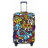Wild Life Doodle Suitcase Cover Holiday Icons Printing Strectch Luggage Case Cruise Trip Protector 2