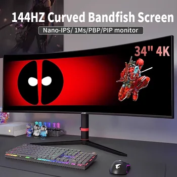 34 Inch Ultrawide Monitor, 4K144Hz 3440X1440 Curved Gaming Monitor, IPS ...