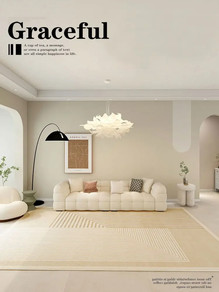 Minimalist Beige Art Stripe Carpet Comfortable Luxury Bedroom Carpets Soft Large Area Living Room Rug Abstract Line Balcony Rugs 5