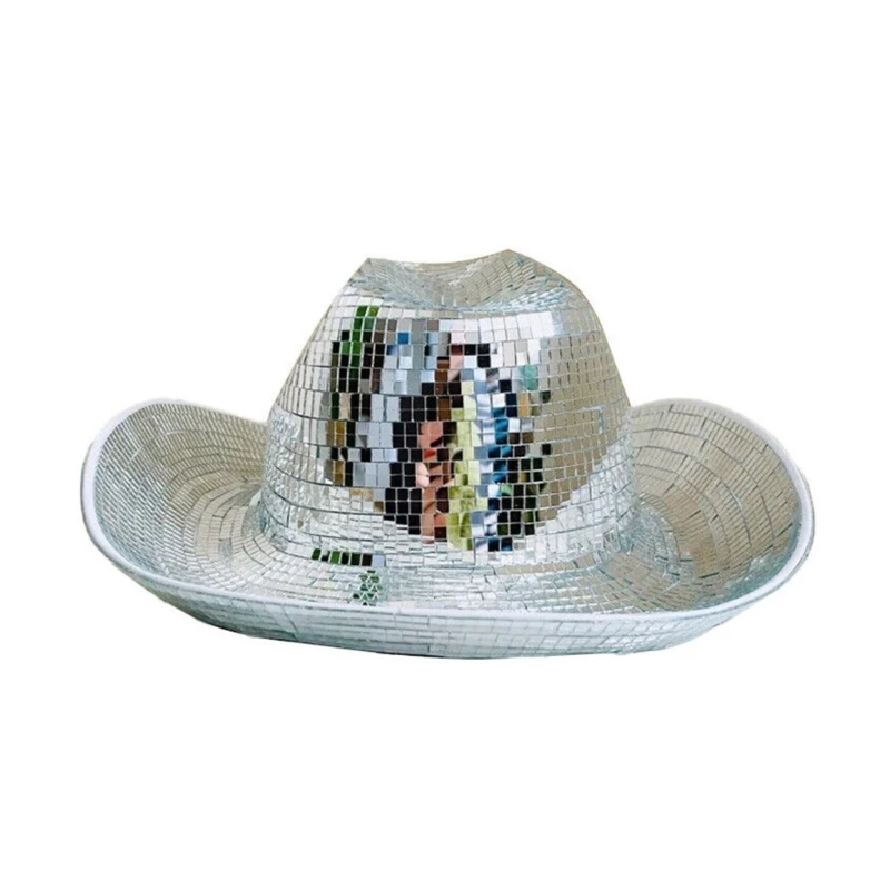 

Mirror Glass Cap Fashion Cowboy Hat Glittering DjHat for Adult Unisex Dance Hat Bachelorette Party Ball Club Hat