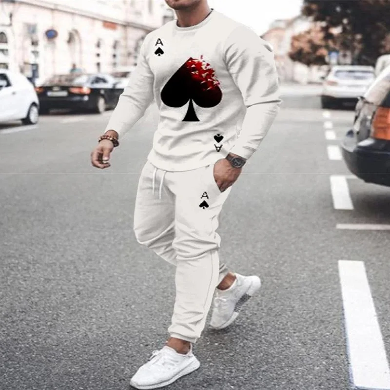 2023New Spring Men's Fashionable Long-Sleeved T-Shirt+Trousers 2-Piece 3D Casual Sports Suit Oversized Round Neck Jogging Suit