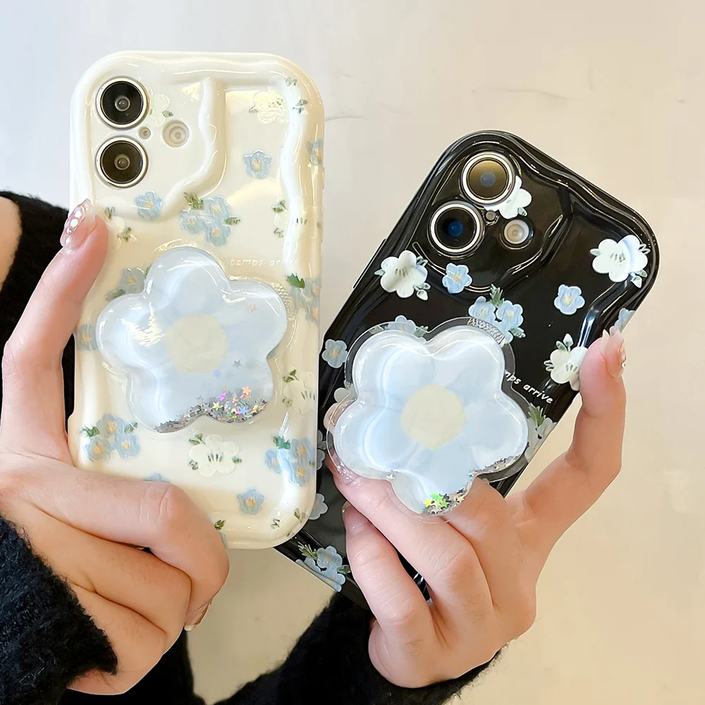 Flower Quicksand Grip Tok Holder TPU Soft Wave Phone Case