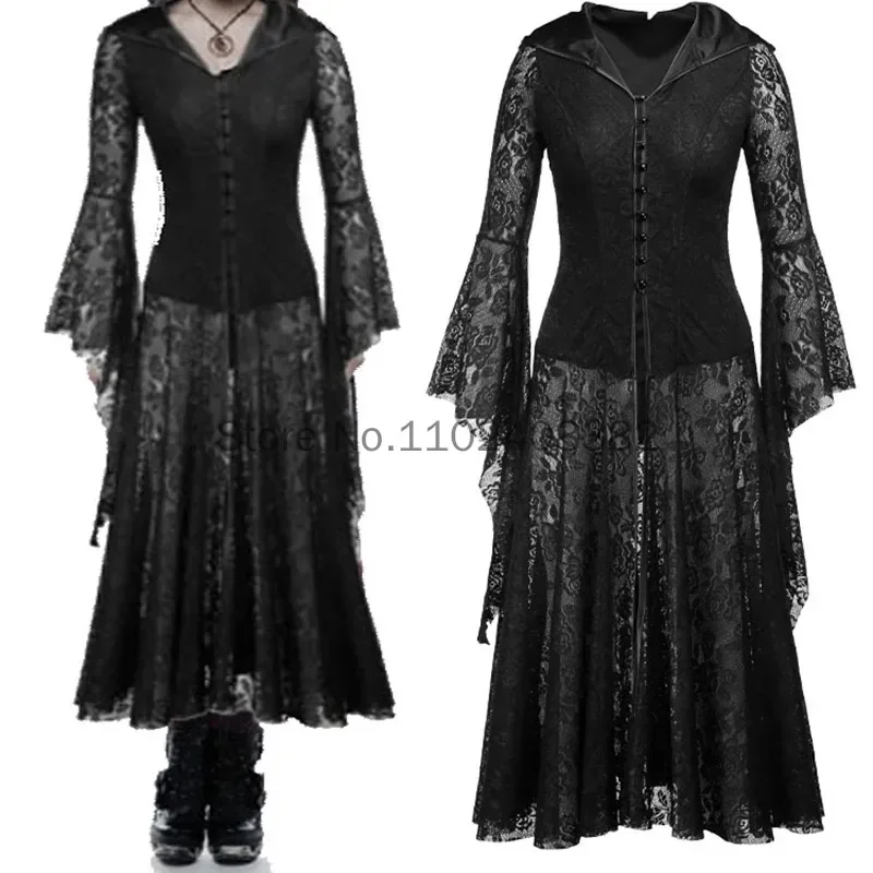 

Adult Women Retro Cosplay Dress Ladies Medieval Costume Black Gown Clothing Vintage Gothic Renaissance Outfit S-XL