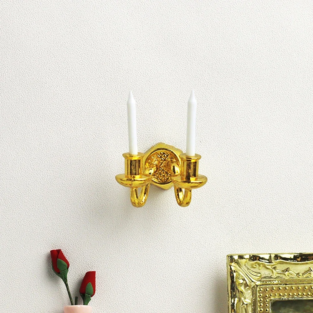 1:12 Scale Miniature Candelabra - 2 Pack Golden Alloy Three-Head Candle Lamp For Dollhouse Decor - View #5