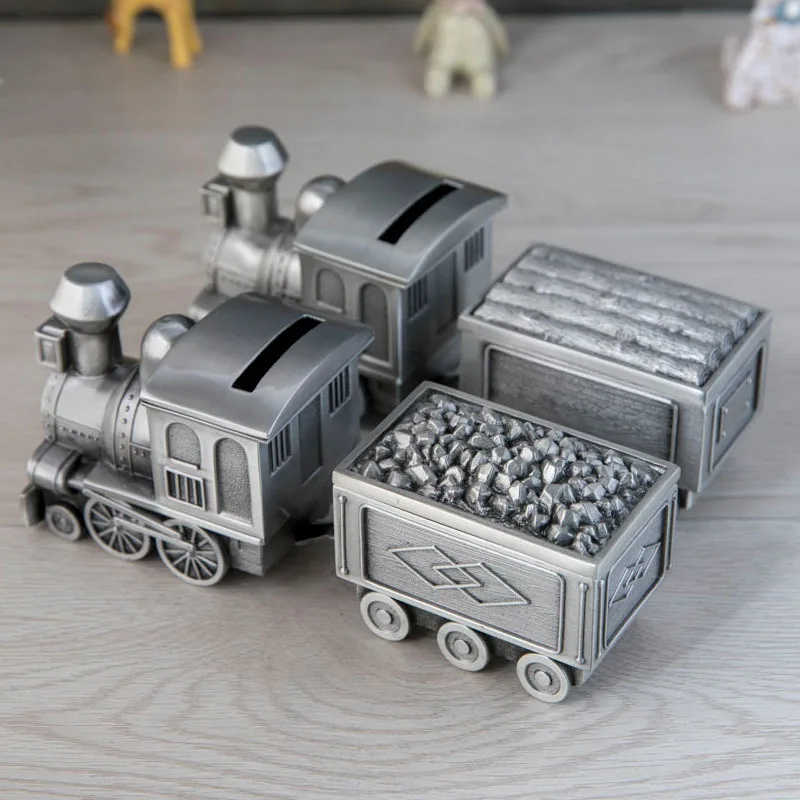 Creative Metal Train Coin Organizer Money Savings Bank Cute Piggy Banks For Kids Money Safe box PB018 2