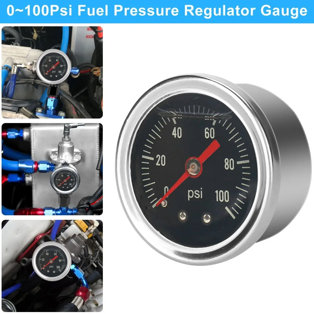 

1.75" Dial Size Fuel Pressure Gauge Liquid Filled Stainless Steel Case 0-100psi 1/8"NPT Mount 6AN Adapter