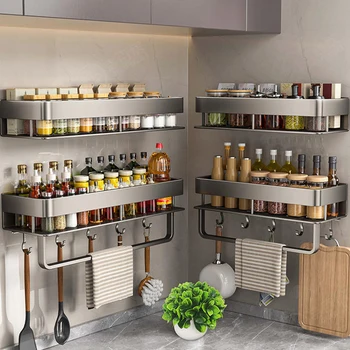 Aluminum kitchen rack kitchen shelf toilet storage no drill hanging rack bathroom organizer hang on the wall kitchen 1