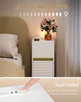 Набор из 2 прикроватных тумбочек, тонкий приставной столик со светодиодной подсветкой, 1 порт USB-A, 1 порт USB-C, с боковым открытым отделением для спальни — изображение 2