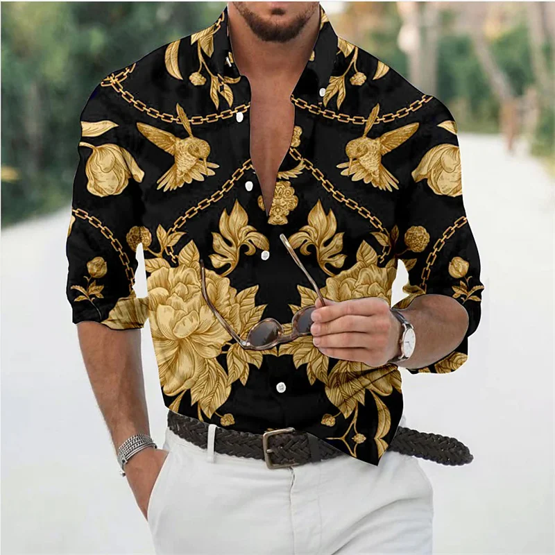 Lapel Men's Shirt Novelty HD Printing Tiger Long Sleeve Shirt