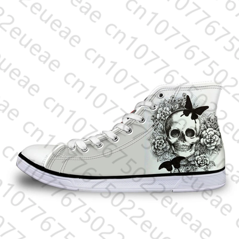 

Кеды мужские с 3D рисунком черепа, высокие кроссовки из белой холщовой ткани, Нескользящие, дизайнерская спортивная обувь на плоской подошве, на осень