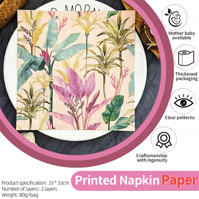 Colorful Floral Printed Napkins Western Restaurant Table Servilletas Papel Birthday Decoration Wood Pulp Decorative Paper Towels