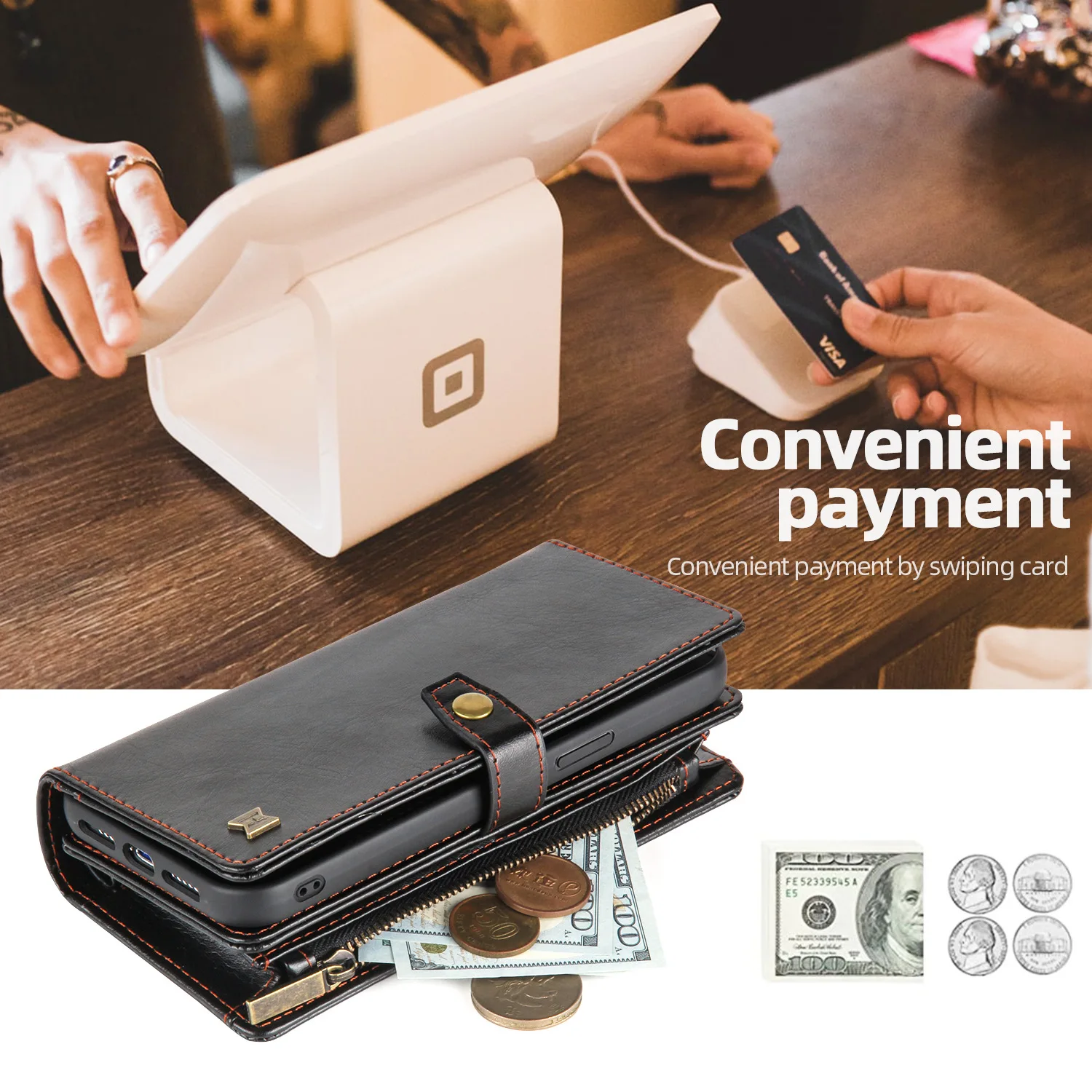 Zipper Flip Cover Business Wallet Luxury Magnetic Leather Phone Cases For Iphone 15 14 Plus 13 12 11 Pro Max Wallet Case Bags