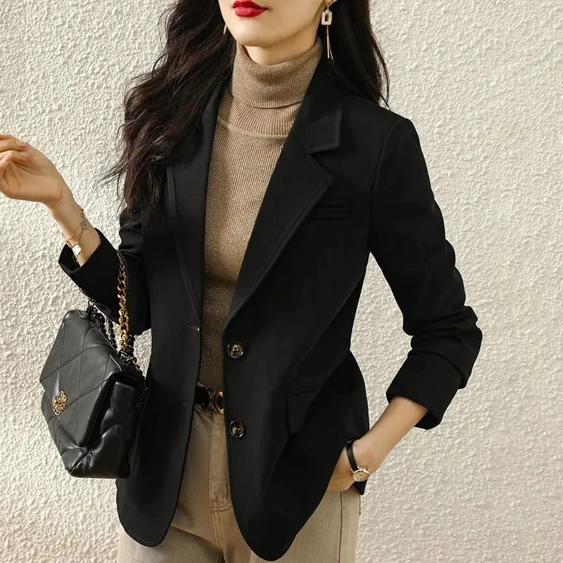 High-quality Pink Suit Jacket Women's Spring And Autumn 2023 New Coat With Lining Casual Ladies Blazer Black Brown Blouser S-3XL