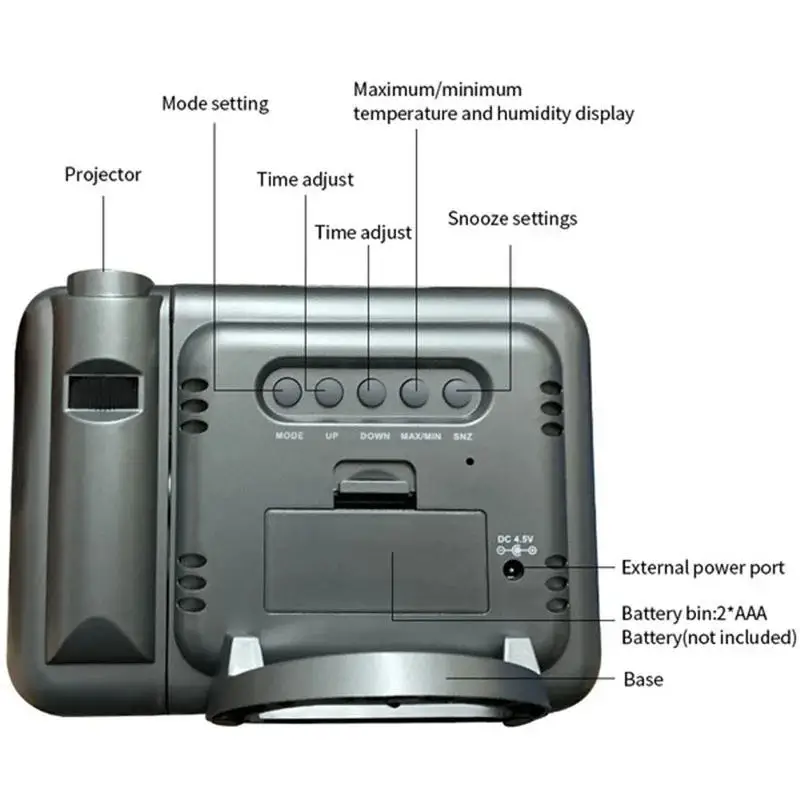 Color Screen Digital Projection Weather Alarm Clock, Electronic LED Adjustable Angle Projection Intelligent Alarm Clock