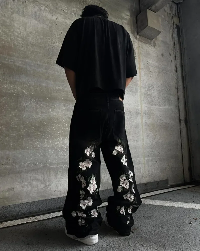 Y2K Baggy Jeans Harajuku vintage cherry blossom Embroidery