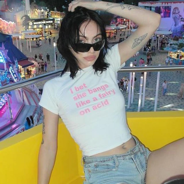 I Love Emo Boys Fairycore Korean Fashion 2000s Crop Top Girl Yk2 Kawai  Gothic Korean Fashion Tshirt - T-shirts - AliExpress