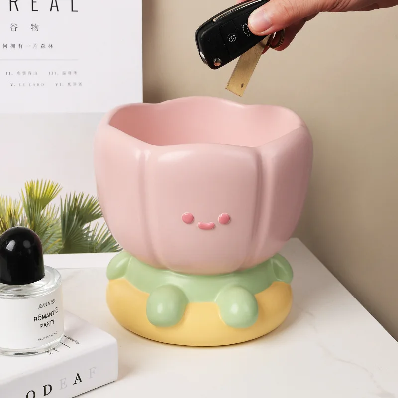 

Cartoon Tulip Shape Key Storage Box Decoration Creative Desktop Home Decoration Living Room Cute Flower Resin Storage Shelf Gift