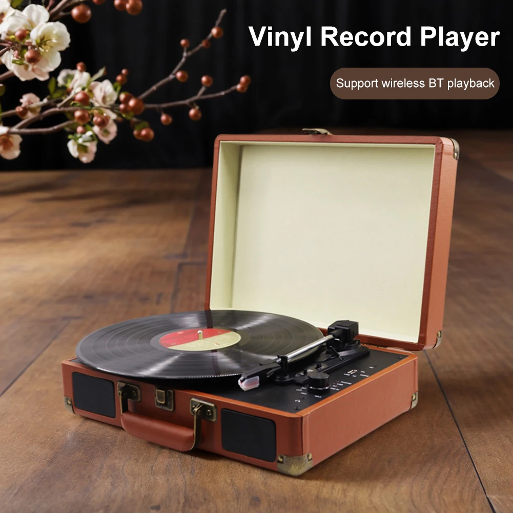 Retro Vinyl Record Player Bluetooth-Compatible Turntable Record Player 33/45/78RPM Phonograph for Entertainment