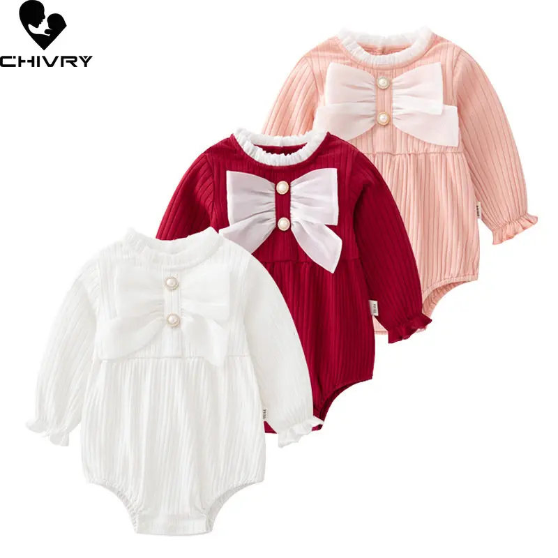 

New 2023 Newborn Baby Girls Cute Bowknot Bodysuits Rompers Spring Autumn Long Sleeve Jumpsuit Toddler Playsuit Infant Clothing