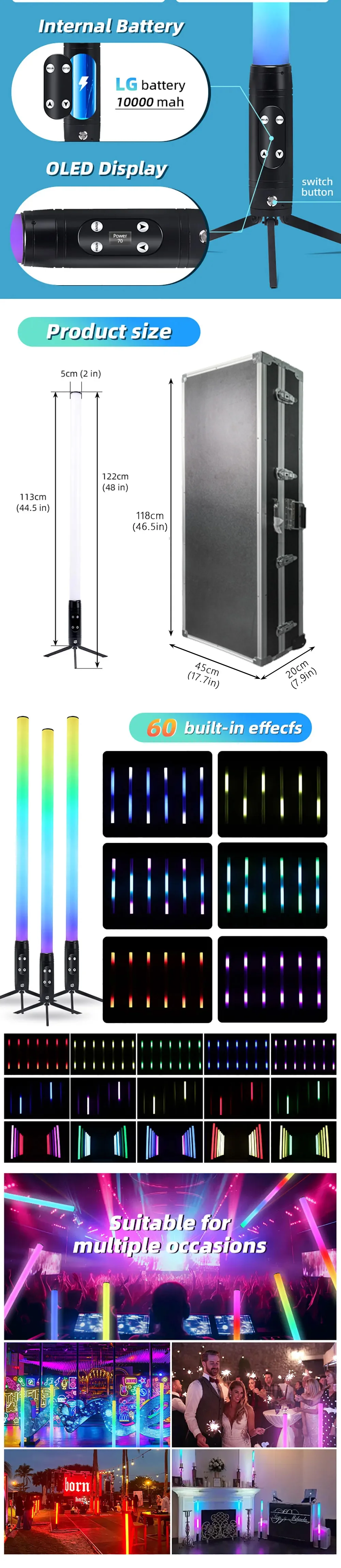 Waterproof IP65 360 Tubes PIXEL Uplights Battery Wireless LED Uplight DMX Wifi C