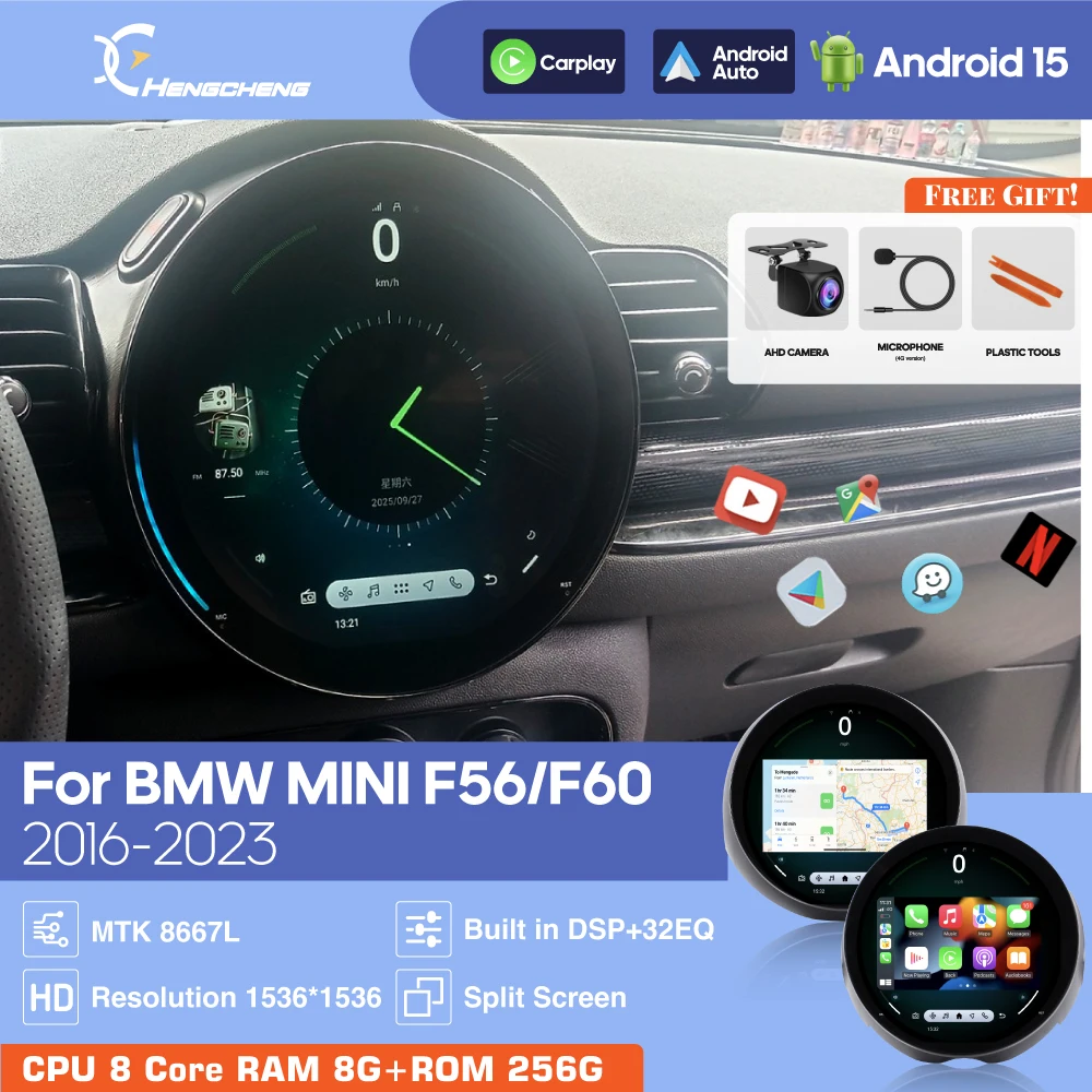Android 15 para BMW Mini Cooper F54 F56 F60 2014-2023, Actualización de Sistema Antiguo a Nuevo, Reproductor Multimedia Estéreo con GPS para Auto, Carplay, Navegación, 360 1