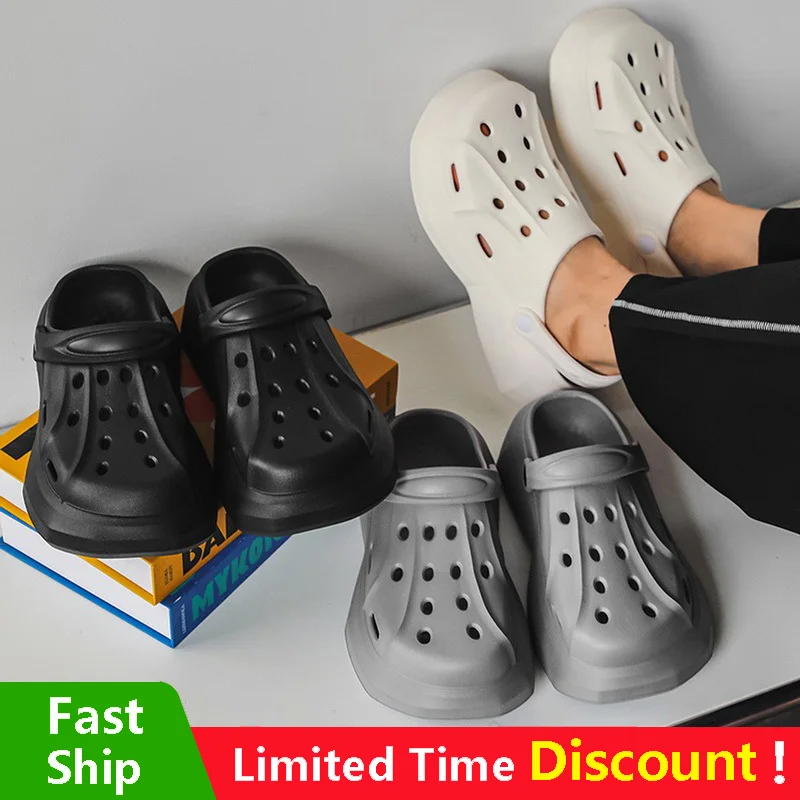 New Unisex Beach Sandals Light Weight Hollow Slippers Summer Quick Dry Flat Classical Men Women Clogs Plus Size 36-45
