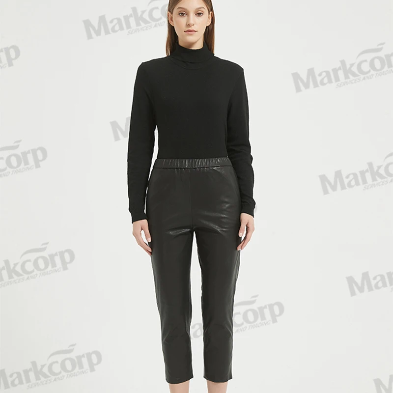 

Markcorp genuine leather pants with high waist and straight leg crotch closure, easy to maintain sheepskin pants