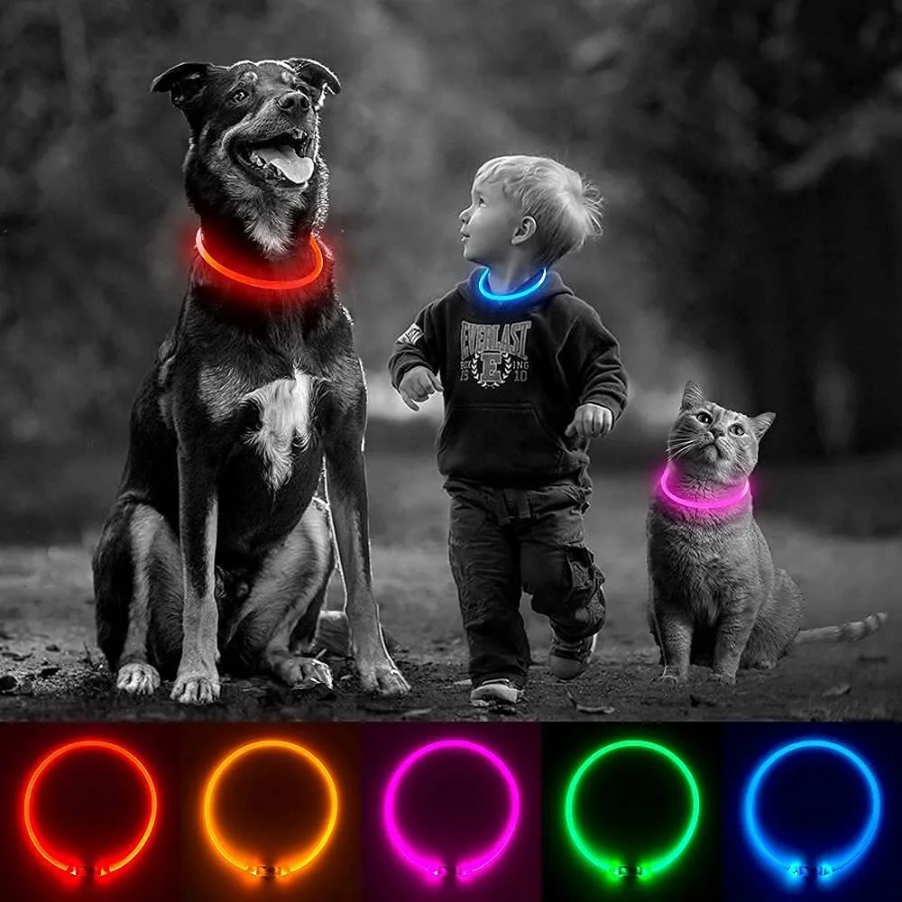 LED Dog Collar Luminous USB Rechargeable Pet Dog Collar 3 Modes Led Light Glowing Loss Prevention Anti-Lost Dog Necklace Collars view 2