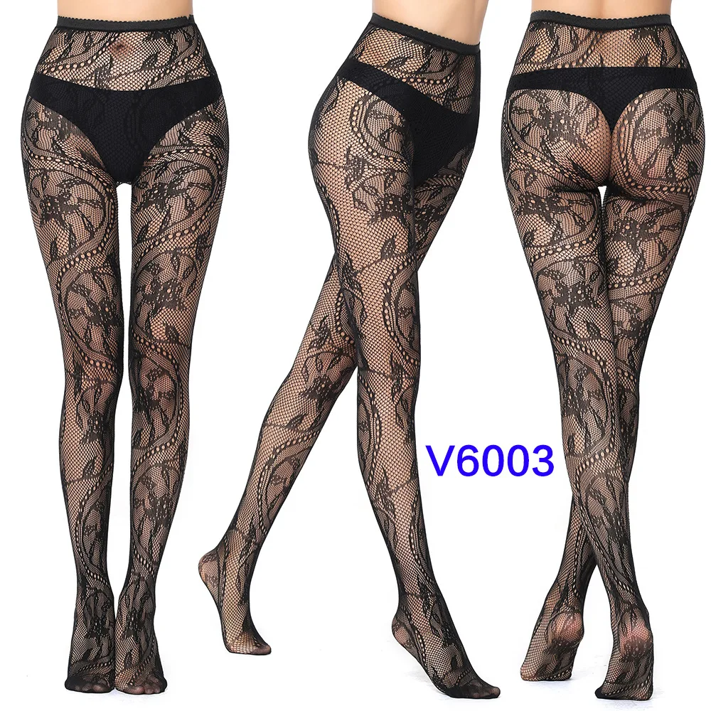 Women's Gothic Lace Fishnet Pantyhose – Seamless Jacquard Weave Garter Stockings