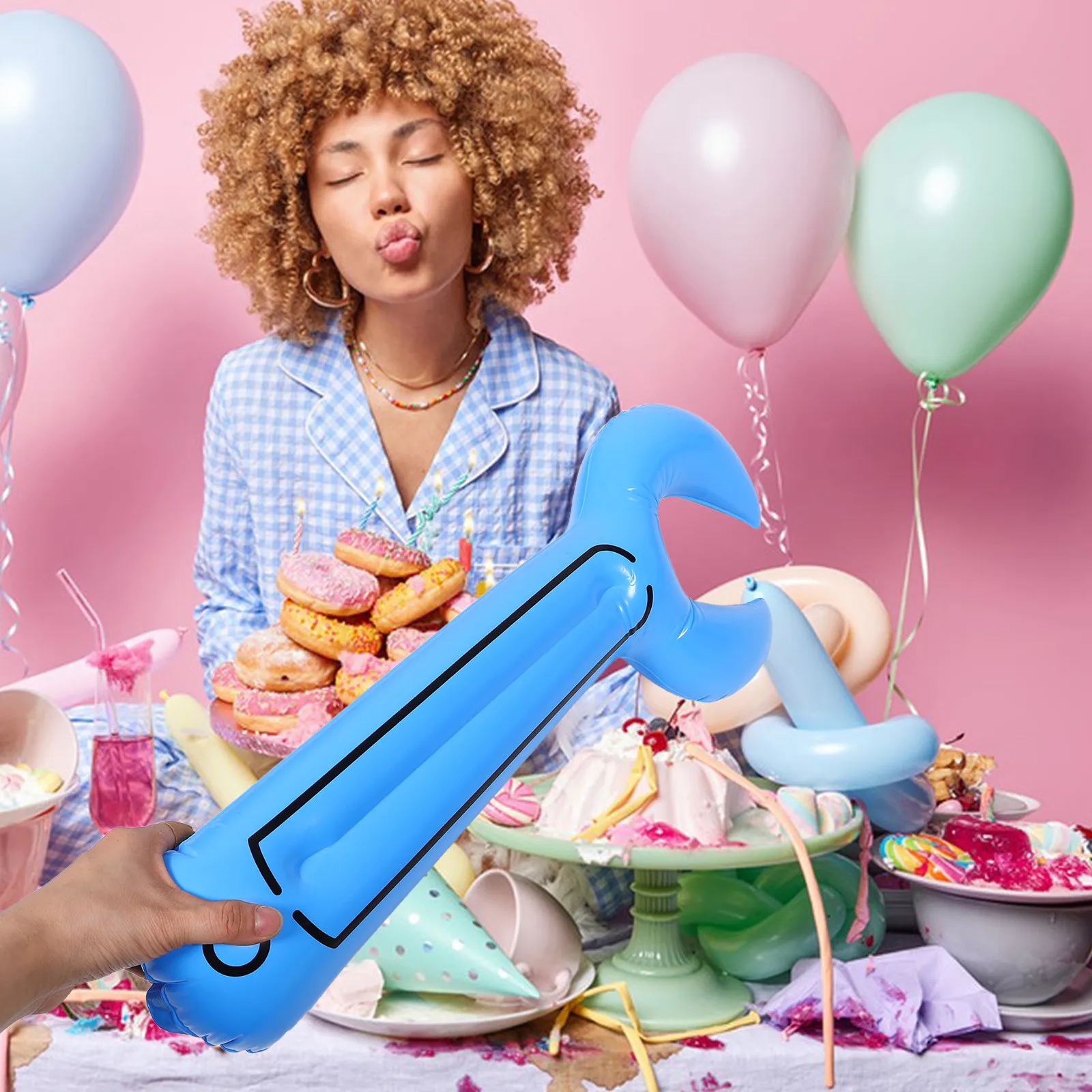 어린이를 위한 1세트 풍선형 도구 세트 생일 파티 건설 테마 장식 인터랙티브 경량 간편 보관 놀이용