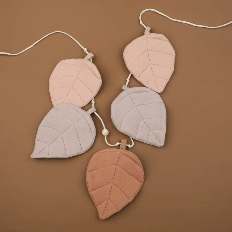 Organic Cotton Leaf Shape Baby Room Wall Hanging Decor Baby Shower Party Garland Flag Bunting Hanging Banner Nursery Crib Decor Rainbow Wall Hanging Decor