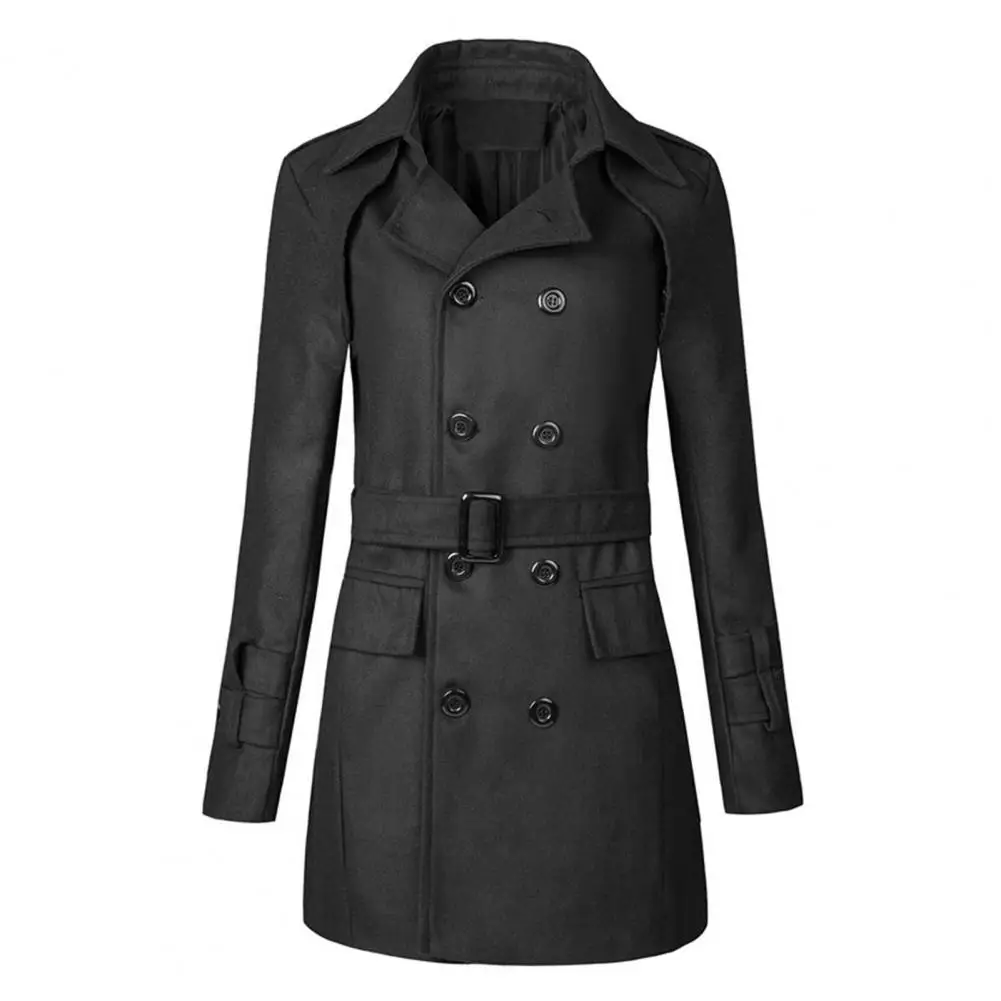 New Men's Mid-length Woolen Single Breasted Trench Coat Jacket Windbreaker