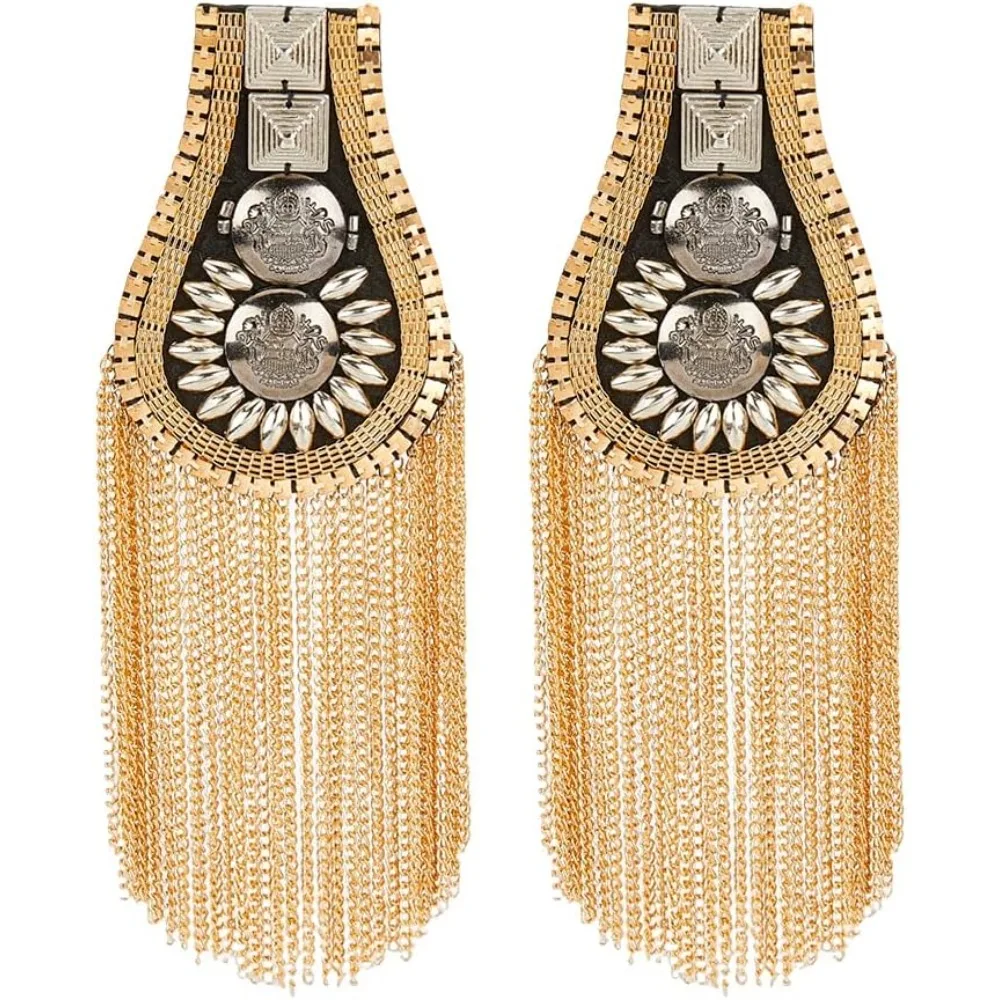Fashion Shoulder Epaulet Tassel Iron Shoulder Badge Detachable Tassel Chain Metal Epaulettes Beads Punk Fringe Epault for shoulder jewelry