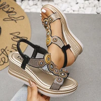 Fashion Crystals Wedges Heel Sandals Women Summer Chunky Platform Bohemian Sandalias Mujer Slip On High Heels Sandles Female 43 - Image 2