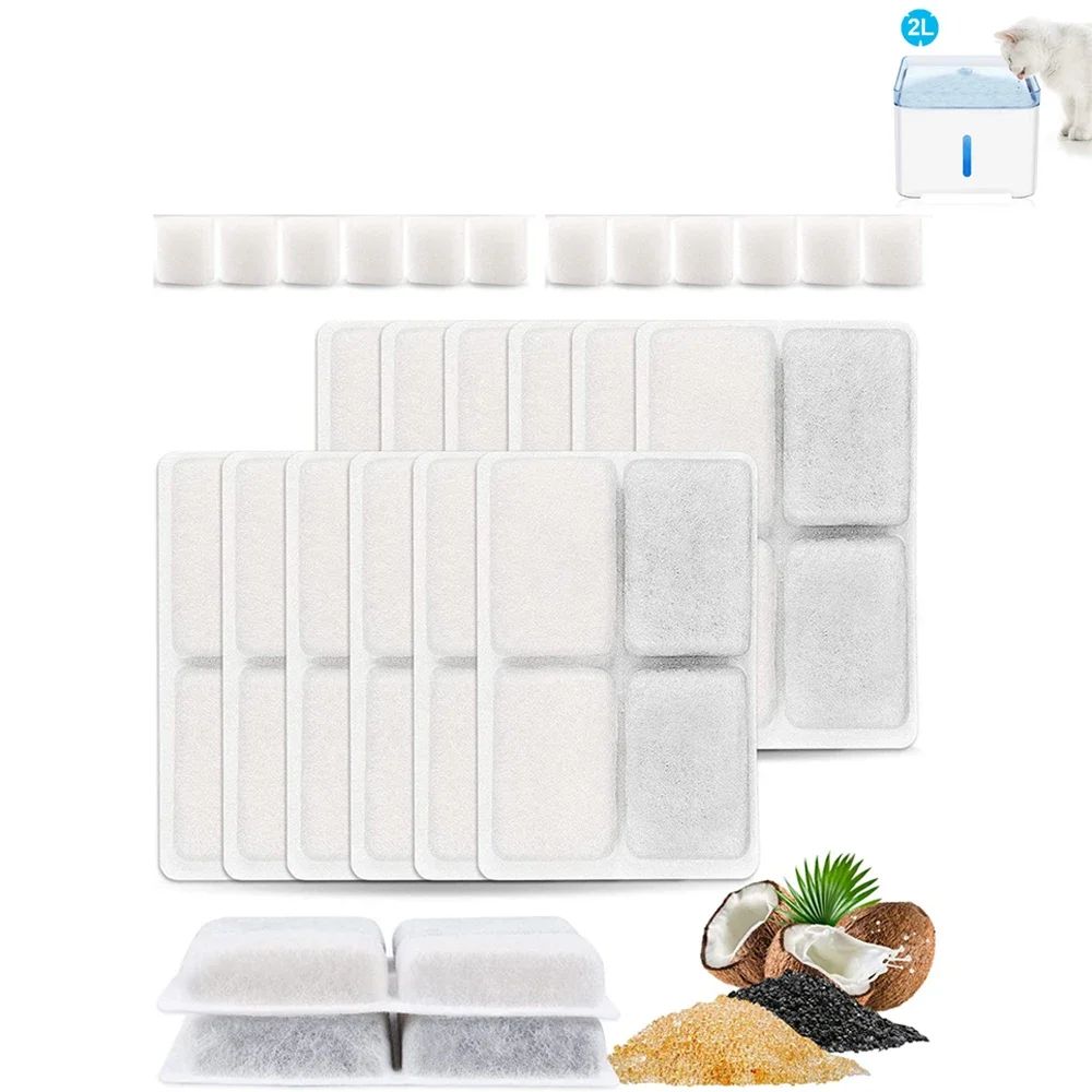 

12pcs Cat Water Fountain Filter Pet Fountain Replacement Filters with Coconut Activated Carbon Suitable for 2L Water Dispenser